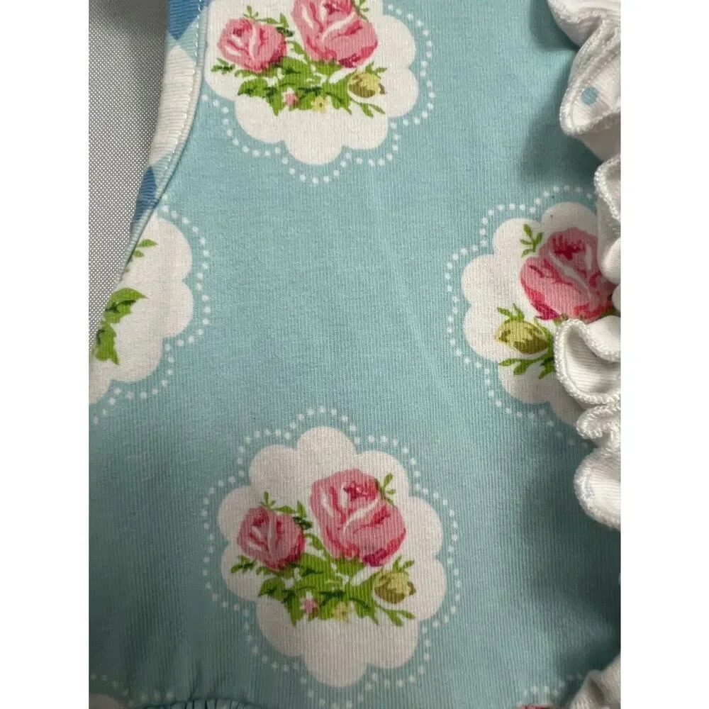 Swoon Baby blue with pink rose print ruffle hem twirl dress size 5